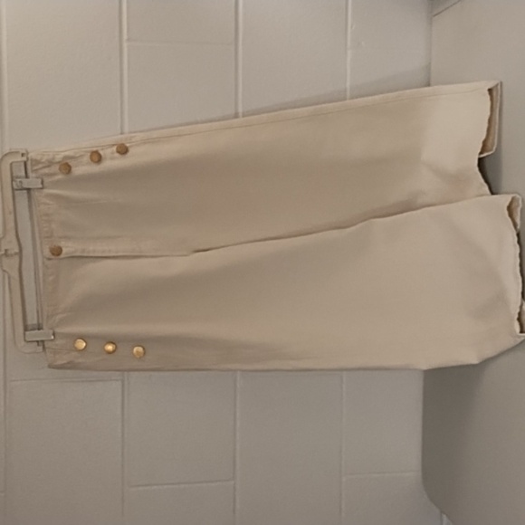 Zara Natural Cream 8 Straight Leg Wide Denim Jean Flat Front Gold Button Accents - Picture 10 of 10